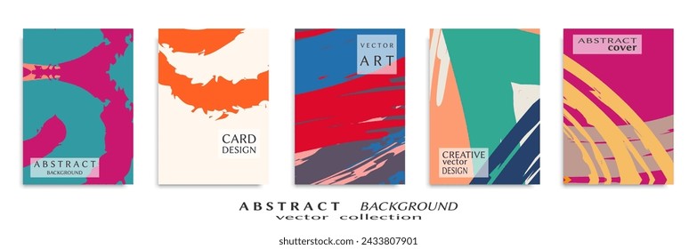 Abstract backgrouns set, grunge texture. Minimalistic art, brush strokes style. Design for card, brochure, banner idea, book cover, booklet print, flyer sheet a4. Collage page, web header template.