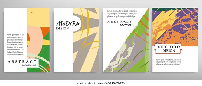 Abstract backgrouns set, grunge texture. Minimalistic art, brush strokes style. Design for card, brochure, banner idea, book cover, booklet print, flyer sheet a4. Collage page, web header template.