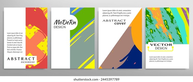 Abstract backgrouns set, grunge texture. Minimalistic art, brush strokes style. Design for card, brochure, banner idea, book cover, booklet print, flyer sheet a4. Collage page, web header template.