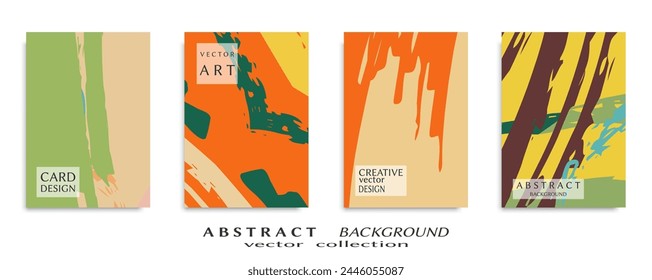 Abstract backgrouns set, grunge texture. Minimalistic art, brush strokes style. Design for card, brochure, banner idea, book cover, booklet print, flyer sheet a4. Collage page, web header template.