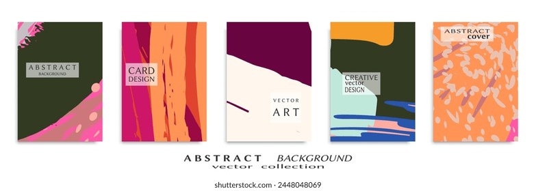 Abstract backgrouns set, grunge texture. Minimalistic art, brush strokes style. Design for card, brochure, banner idea, book cover, booklet print, flyer sheet a4. Collage page, web header template.