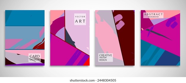 Abstract backgrouns set, grunge texture. Minimalistic art, brush strokes style. Design for card, brochure, banner idea, book cover, booklet print, flyer sheet a4. Collage page, web header template.