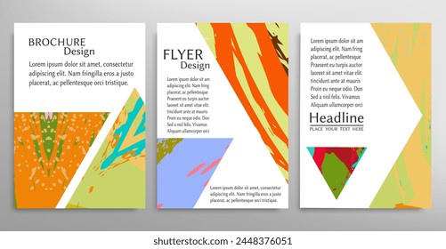 Abstract backgrouns set, grunge texture. Minimalistic art, brush strokes style. Design for card, brochure, banner idea, book cover, booklet print, flyer sheet a4. Collage page, web header template.