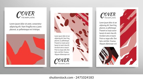 Abstract backgrouns set, grunge texture. Minimalistic art, brush strokes style. Design for card, brochure, banner idea, book cover, booklet print, flyer sheet a4. Collage page, web header template.