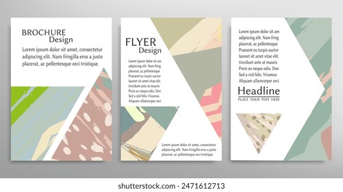 Abstract backgrouns set, grunge texture. Minimalistic art, brush strokes style. Design for card, brochure, banner idea, book cover, booklet print, flyer sheet a4. Collage page, web header template.