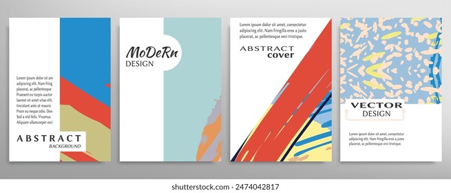 Abstract backgrouns set, grunge texture. Minimalistic art, brush strokes style. Design for card, brochure, banner idea, book cover, booklet print, flyer sheet a4. Collage page, web header template.