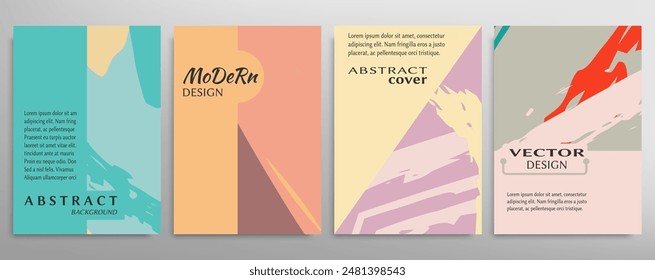 Abstract backgrouns set, grunge texture. Minimalistic art, brush strokes style. Design for card, brochure, banner idea, book cover, booklet print, flyer sheet a4. Collage page, web header template.