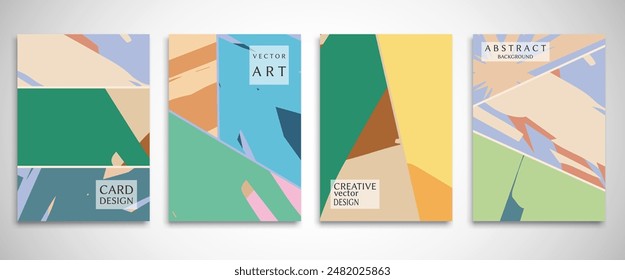 Abstract backgrouns set, grunge texture. Minimalistic art, brush strokes style. Design for card, brochure, banner idea, book cover, booklet print, flyer sheet a4. Collage page, web header template.