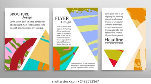 Conjunto de fondos Abstractas, textura grunge. Arte minimalista, estilo pinceladas. Diseño para tarjeta, folleto, idea de Anuncio, cubierta de libro, impresión de folleto, hoja de folleto a4. Página de collage, Plantilla de encabezado de Web.