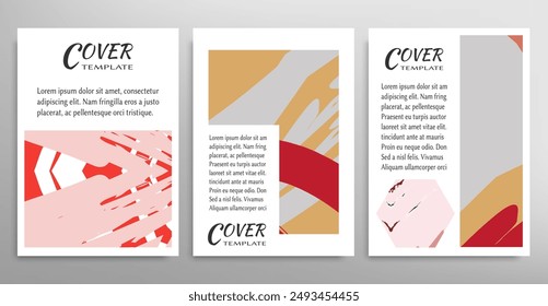 Abstract backgrouns set, grunge texture. Minimalistic art, brush strokes style. Design for card, brochure, banner idea, book cover, booklet print, flyer sheet a4. Collage page, web header template.