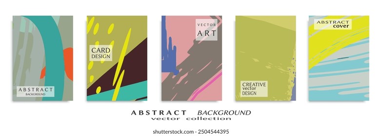 Abstract backgrouns set, grunge texture. Minimalistic art, brush strokes style. Design for card, brochure, banner idea, book cover, booklet print, flyer sheet a4. Collage page, web header template.