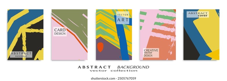 Conjunto de fondos Abstractas, textura grunge. Arte minimalista, estilo de pinceladas. Diseño para tarjeta, folleto, idea de Anuncio, cubierta de libro, impresión de folleto, hoja de volante a4. Página de collage, Plantilla de encabezado de Web.
