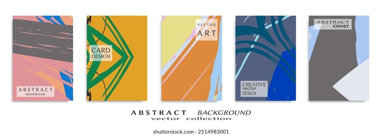 Conjunto de fondos Abstractas, textura grunge. Arte minimalista, estilo de pinceladas. Diseño para tarjeta, folleto, idea de Anuncio, cubierta de libro, impresión de folleto, hoja de volante a4. Página de collage, Plantilla de encabezado de Web.