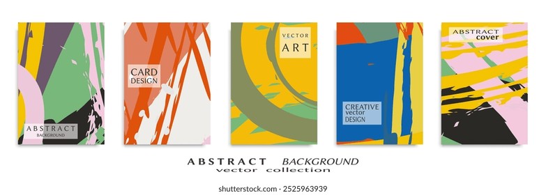 Conjunto de fondos Abstractas, textura grunge. Arte minimalista, estilo de pinceladas. Diseño para tarjeta, folleto, idea de Anuncio, cubierta de libro, impresión de folleto, hoja de volante a4. Página de collage, Plantilla de encabezado de Web.