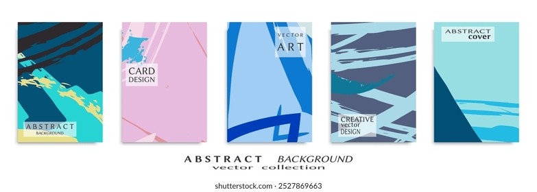 Abstract backgrouns set, grunge texture. Minimalistic art, brush strokes style. Design for card, brochure, banner idea, book cover, booklet print, flyer sheet a4. Collage page, web header template.