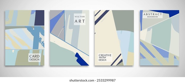 Abstract backgrouns set, grunge texture. Minimalistic art, brush strokes style. Design for card, brochure, banner idea, book cover, booklet print, flyer sheet a4. Collage page, web header template.