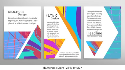 Abstract backgrouns set, grunge texture. Minimalistic art, brush strokes style. Design for card, brochure, banner idea, book cover, booklet print, flyer sheet a4. Collage page, web header template.