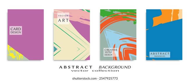 Abstract backgrouns set, grunge texture. Minimalistic art, brush strokes style. Design for card, brochure, banner idea, book cover, booklet print, flyer sheet a4. Collage page, web header template.