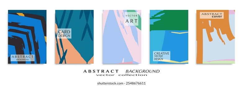 Abstract backgrouns set, grunge texture. Minimalistic art, brush strokes style. Design for card, brochure, banner idea, book cover, booklet print, flyer sheet a4. Collage page, web header template.