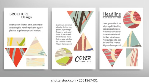 Abstract backgrouns set, grunge texture. Minimalistic art, brush strokes style. Design for card, brochure, banner idea, book cover, booklet print, flyer sheet a4. Collage page, web header template.