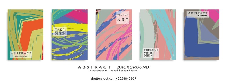 Abstract backgrouns set, grunge texture. Minimalistic art, brush strokes style. Design for card, brochure, banner idea, book cover, booklet print, flyer sheet a4. Collage page, web header template.