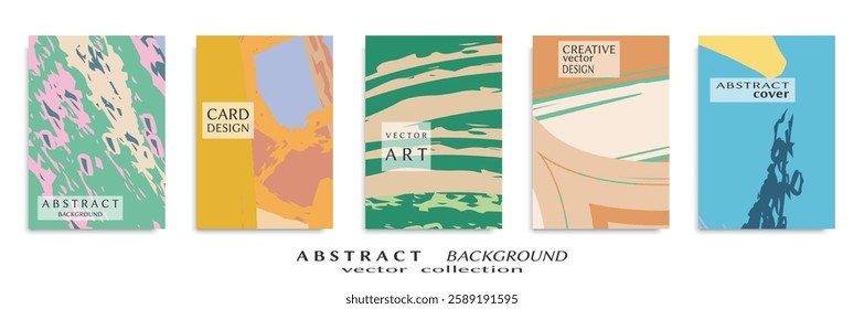 Abstract backgrouns set, grunge texture. Minimalistic art, brush strokes style. Design for card, brochure, banner idea, book cover, booklet print, flyer sheet a4. Collage page, web header template