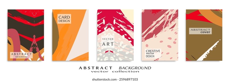 Abstract backgrouns set, grunge texture. Minimalistic art, brush strokes style. Design for card, brochure, banner idea, book cover, booklet print, flyer sheet a4. Collage page, web header template.