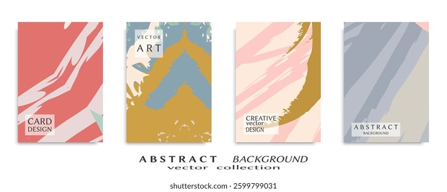 Abstract backgrouns set, grunge texture. Minimalistic art, brush strokes style. Design for card, brochure, banner idea, book cover, booklet print, flyer sheet a4. Collage page, web header template.