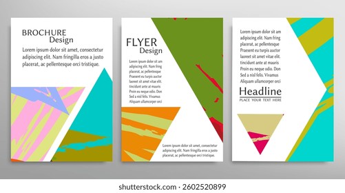 Abstract backgrouns set, grunge texture. Minimalistic art, brush strokes style. Design for card, brochure, banner idea, book cover, booklet print, flyer sheet a4. Collage page, web header template.