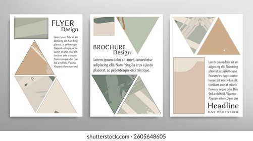 Abstract backgrouns set, grunge texture. Minimalistic art, brush strokes style. Design for card, brochure, banner idea, book cover, booklet print, flyer sheet a4. Collage page, web header template.
