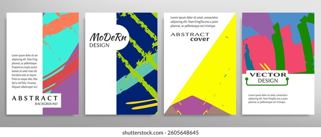 Abstract backgrouns set, grunge texture. Minimalistic art, brush strokes style. Design for card, brochure, banner idea, book cover, booklet print, flyer sheet a4. Collage page, web header template.
