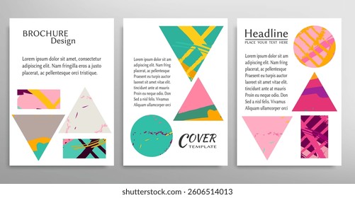 Abstract backgrouns set, grunge texture. Minimalistic art, brush strokes style. Design for card, brochure, banner idea, book cover, booklet print, flyer sheet a4. Collage page, web header template.