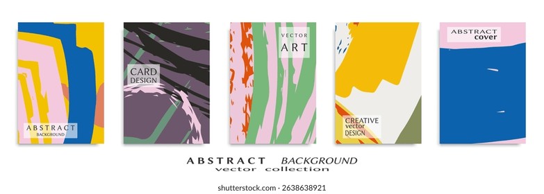 Abstract backgrouns set, grunge texture. Minimalistic art, brush strokes style. Design for card, brochure, banner idea, book cover, booklet print, flyer sheet a4. Collage page, web header template.