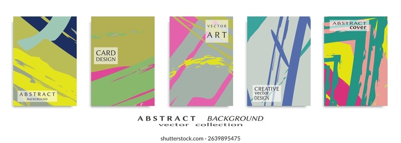 Abstract backgrouns set, grunge texture. Minimalistic art, brush strokes style. Design for card, brochure, banner idea, book cover, booklet print, flyer sheet a4. Collage page, web header template.