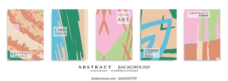 Abstract backgrouns set, grunge texture. Minimalistic art, brush strokes style. Design for card, brochure, banner idea, book cover, booklet print, flyer sheet a4. Collage page, web header template.