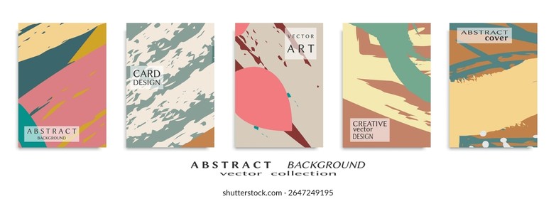 Abstract backgrouns set, grunge texture. Minimalistic art, brush strokes style. Design for card, brochure, banner idea, book cover, booklet print, flyer sheet a4. Collage page, web header template.