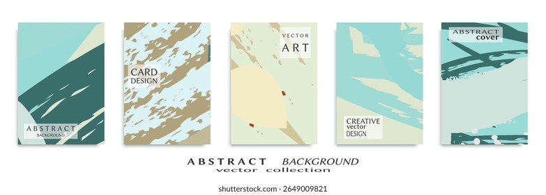 Abstract backgrouns set, grunge texture. Minimalistic art, brush strokes style. Design for card, brochure, banner idea, book cover, booklet print, flyer sheet a4. Collage page, web header template.