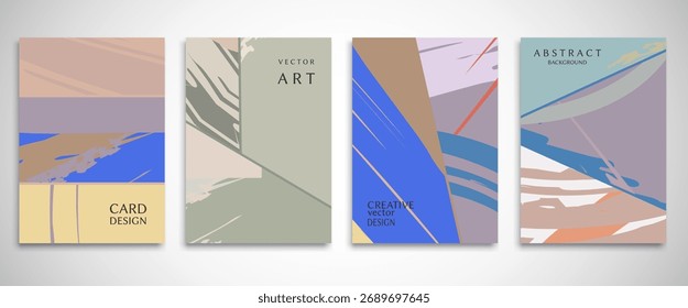 Abstract backgrouns set, grunge texture. Minimalistic art, brush strokes style. Design for card, brochure, banner idea, book cover, booklet print, flyer sheet a4. Collage page, web header template.