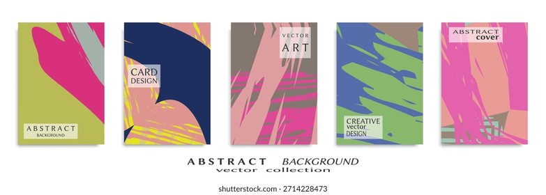 Abstract backgrouns set, grunge texture. Minimalistic art, brush strokes style. Design for card, brochure, banner idea, book cover, booklet print, flyer sheet a4. Collage page, web header template.