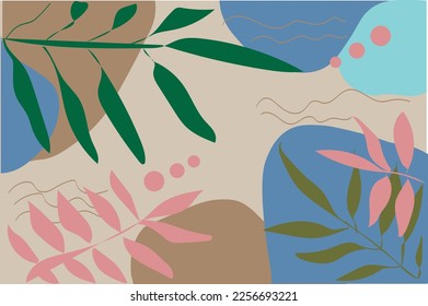 Abstract backstage, tropical leaves, stripes.