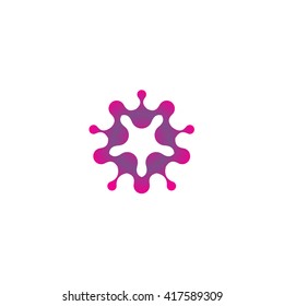 Abstract bacterium spreads. Star shape stylized, purpure color logo template. Blot, balloons, drop, mud, molecule element. Vector isolated modern color universal company symbol. 