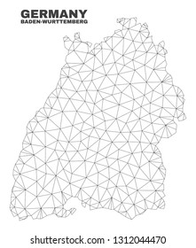 Abstract Baden-Wurttemberg Land map isolated on a white background. Triangular mesh model in black color of Baden-Wurttemberg Land map.