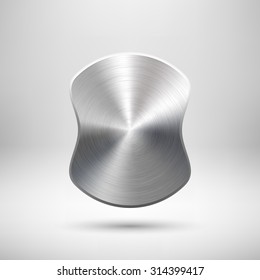 Abstract badge, blank button template with metal texture, realistic shadow and light background. Vector illustration.