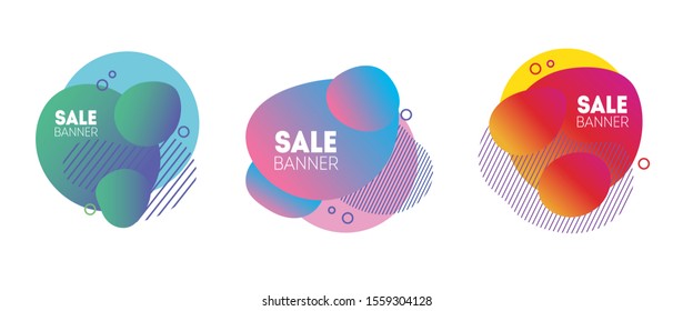 Abstract badge set. Dynamical colored forms and line. Gradient abstract banners with flowing liquid shapes. 