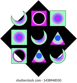 Abstract badge in trendy anime style with black background. Suitable for logo and textiles for teens.