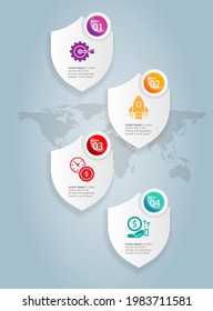 abstract badge vertical infographics presentation element template with business icon 4 option vector illustration background