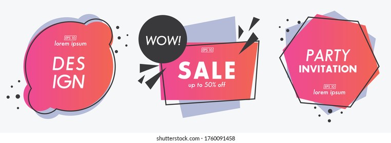 Abstract badges set isolated on white background - Abstract and geometric shapes - Modern backdrop banner with place for text - Applicable for advertising, invitation, price tags - Vector illustration