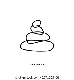 Abstract badly balanced black stones handdrawn. Search and connection of feelings with enlightened calm consciousness. Instability of psyche with stress and inability to find balance in vector life