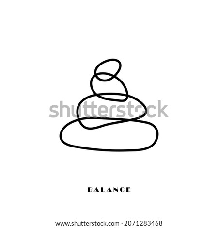 Abstract badly balanced black stones handdrawn. Search and connection of feelings with enlightened calm consciousness. Instability of psyche with stress and inability to find balance in vector life