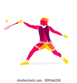 abstract badminton player design brush stroke vector